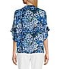 Color:Upbeat Bloom - Image 2 - Laikyn Signature Upbeat Bloom Print V-Neck 3/4 Ruffled Sleeve Top