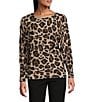 Investments Leopard Print Long Sleeve Boat Neck Pullover Sweater, Color:Leopard - Image 1