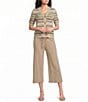 Investments Linen Blend V-Neck Short Sleeve Button Front Striped Cardigan - Image 3