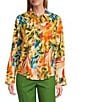 Investments Linen Blend Woven Palm Beach Multi Long Sleeve Point Collar Button Front Top, Color:Palm Beach Multi - Image 1
