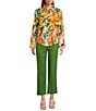 Investments Linen Blend Woven Palm Beach Multi Long Sleeve Point Collar Button Front Top, Color:Palm Beach Multi - Image 3