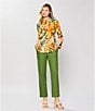 Investments Linen Blend Woven Palm Beach Multi Long Sleeve Point Collar Button Front Top, Color:Palm Beach Multi - Image 5