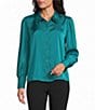 Investments Long Cuffed Sleeve Point Collar Button Down Satin Top - Image 5