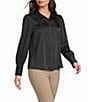 Investments Long Cuffed Sleeve Point Collar Button Down Satin Top - Image 1