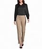 Investments Long Cuffed Sleeve Point Collar Button Down Satin Top - Image 3