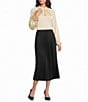 Investments Long Sleeve Ruffle Split Round Neck Button Satin Blouse - Image 3