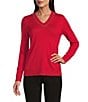 Investments Long Sleeve V-Neck Pullover Top, Color:Haute Red - Image 1