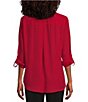 Color:Chili Pepper - Image 2 - Olivia Point Collar Long Roll-Tab Sleeve Button Front Utility Blouse