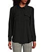 Color:Black - Image 4 - Olivia Point Collar Long Roll-Tab Sleeve Button Front Utility Blouse