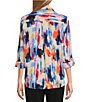 Color:Watercolor - Image 2 - Olivia Watercolor Print Point Collar Long Roll-Tab Sleeve Utility Blouse