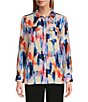 Color:Watercolor - Image 3 - Olivia Watercolor Print Point Collar Long Roll-Tab Sleeve Utility Blouse