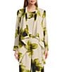 Investments Open Drape Front Long Sleeve Button Cuff Watercolor Blooms Print Novelty Jacket, Color:Watercolor Blooms - Image 1