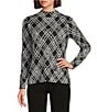 Investments Petite Black Plaid Mock Neck Pullover Long Sleeves Top - Image 1