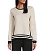 Investments Petite Border Stripe Long Sleeve Crew Neck Pullover Top, Color:Border Stripe - Image 2