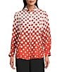Investments Petite Burnt Ochre Polka Dot Dolman Long Sleeve Button Front Point Collar Blouse, Color:Burnt Ochre Dot Gradient - Image 1
