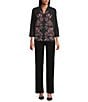 Investments Petite Caroline Signature Placed Floral Stitch Print 3/4 Sleeve Button Front Top, Color:Black Placed/Floral Stitch - Image 3