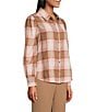 Investments Petite Neutral Plaid Long Sleeve Point Collar Button Front Top, Color:Neutral Plaid - Image 3