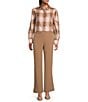Investments Petite Neutral Plaid Long Sleeve Point Collar Button Front Top, Color:Neutral Plaid - Image 5