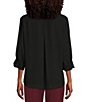 Color:Black - Image 2 - Petite Size Olivia Point Collar Long Roll-Tab Sleeve Button Front Utility Blouse