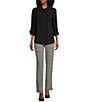 Color:Black - Image 3 - Petite Size Olivia Point Collar Long Roll-Tab Sleeve Button Front Utility Blouse