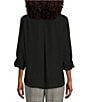 Color:Black - Image 2 - Petite Size Olivia Point Collar Long Roll-Tab Sleeve Button Front Utility Blouse
