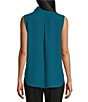 Color:Deep Lagoon - Image 2 - Petite Point Collar Sleeveless Button Tie Front Top