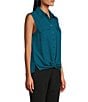Color:Deep Lagoon - Image 3 - Petite Point Collar Sleeveless Button Tie Front Top