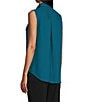 Color:Deep Lagoon - Image 4 - Petite Point Collar Sleeveless Button Tie Front Top