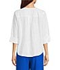 Investments Petite Size 3/4 Sleeve Split V-Neck Button Shirt - Image 2