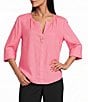 Investments Petite Size 3/4 Sleeve Split V-Neck Button Shirt - Image 5