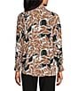 Investments Petite Size Abstract Leaves Dolman Long Sleeve Button Front Point Collar Blouse, Color:Abstract Leaves - Image 2