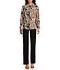Investments Petite Size Abstract Leaves Dolman Long Sleeve Button Front Point Collar Blouse, Color:Abstract Leaves - Image 3