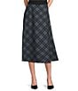 Investments Petite Size Bellwether Plaid Pull-On A-Line Midi Skirt, Color:Black Plaid - Image 1