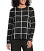 Investments Petite Size Black Checked Long Sleeve Crew Neck Pullover Top - Image 1