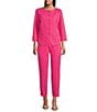 Investments Petite Size Boat Neck Button Front 3/4 Sleeve Pique Jacket - Image 3