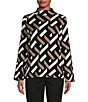Color:Neutral Brick - Image 1 - Petite Size Brick Print Long Sleeve Funnel Mock Neck Sweater