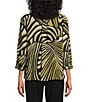 Investments Petite Size Caroline Signature Green Zebra V-Neck 3/4 Sleeve Button Front Top, Color:Green Zebra - Image 2