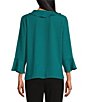 Color:Everglade - Image 2 - Petite Size Riley Woven Cascading Ruffled V-Neck 3/4 Sleeve Top