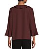 Color:Bitter Chocolate - Image 2 - Petite Size Riley Woven Cascading Ruffled V-Neck 3/4 Sleeve Top