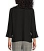 Color:Black - Image 2 - Petite Size Riley Woven Cascading Ruffled V-Neck 3/4 Sleeve Top
