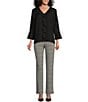 Color:Black - Image 3 - Petite Size Riley Woven Cascading Ruffled V-Neck 3/4 Sleeve Top