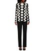 Color:Black/White Chevron - Image 3 - Petite Size Chevron Stripe Print Long Sleeve Funnel Mock Neck Sweater