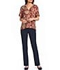 Investments Petite Size Chili Scroll Print Short Ruffle Sleeve Split-V Neck Blouse - Image 3