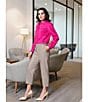 Investments Petite Size Dolman Long Sleeve Button Front Point Collar Blouse, Color:Very Berry - Image 6