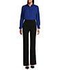 Investments Petite Size Dolman Long Sleeve Button Front Point Collar Blouse, Color:Bellwether Blue - Image 3
