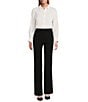 Investments Petite Size Dolman Long Sleeve Button Front Point Collar Blouse, Color:Buttercream - Image 3