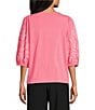 Investments Petite Size Elbow Sleeve Embroidery V-Neck Knit Top - Image 2
