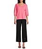 Investments Petite Size Elbow Sleeve Embroidery V-Neck Knit Top - Image 3