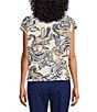 Investments Petite Size Knit Buttercream/Blue Paisley Short Sleeve High Neck Ottoman Top, Color:Buttercream/Blue Paisley - Image 2