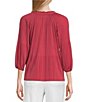 Color:Earth Red - Image 2 - Petite Size Knit Pleated Tie V-Neck 3/4 Sleeve Top